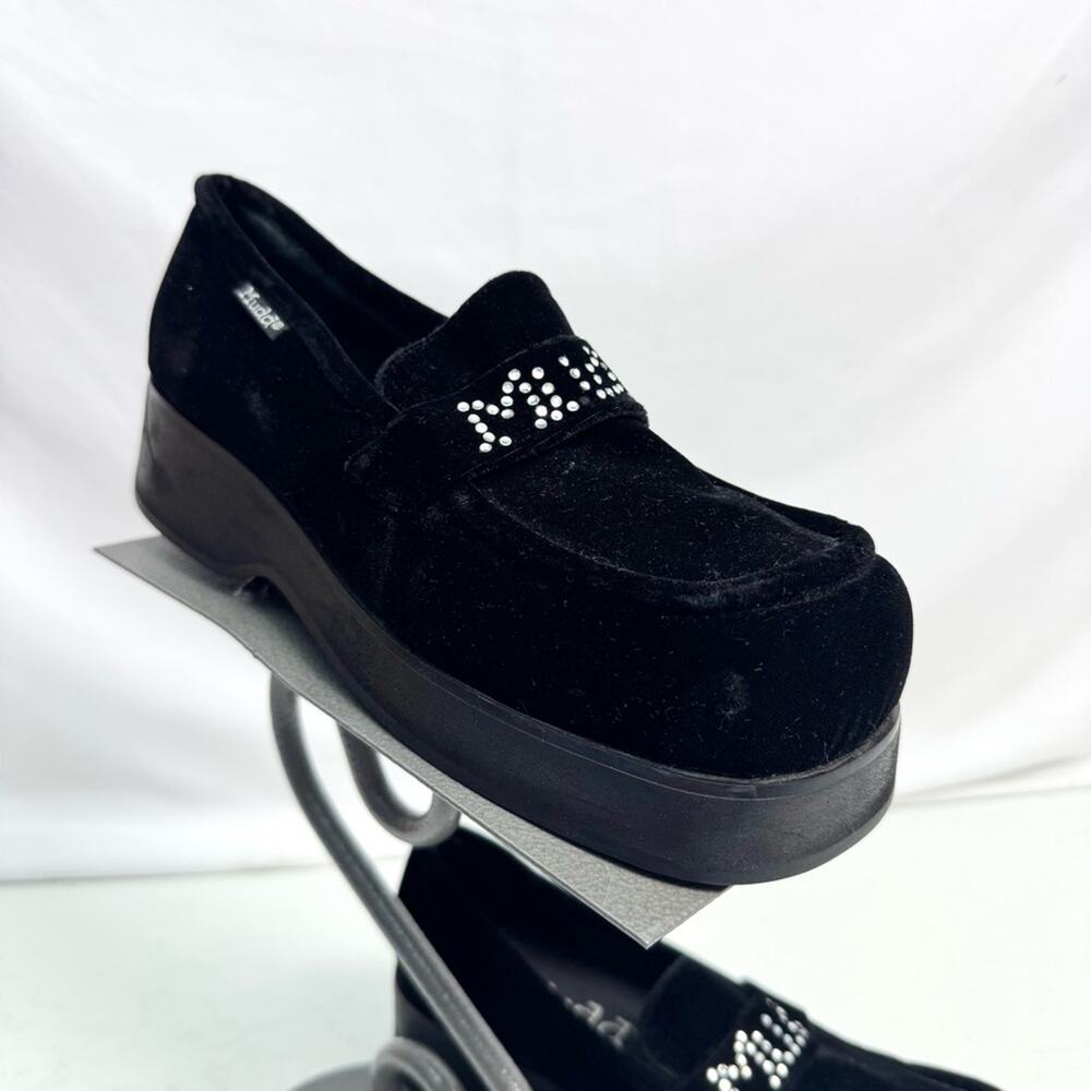 Vintage Y2K Black Velvet Platform Rhinestone Loafers Size 7.5 - Picture 1 of 7